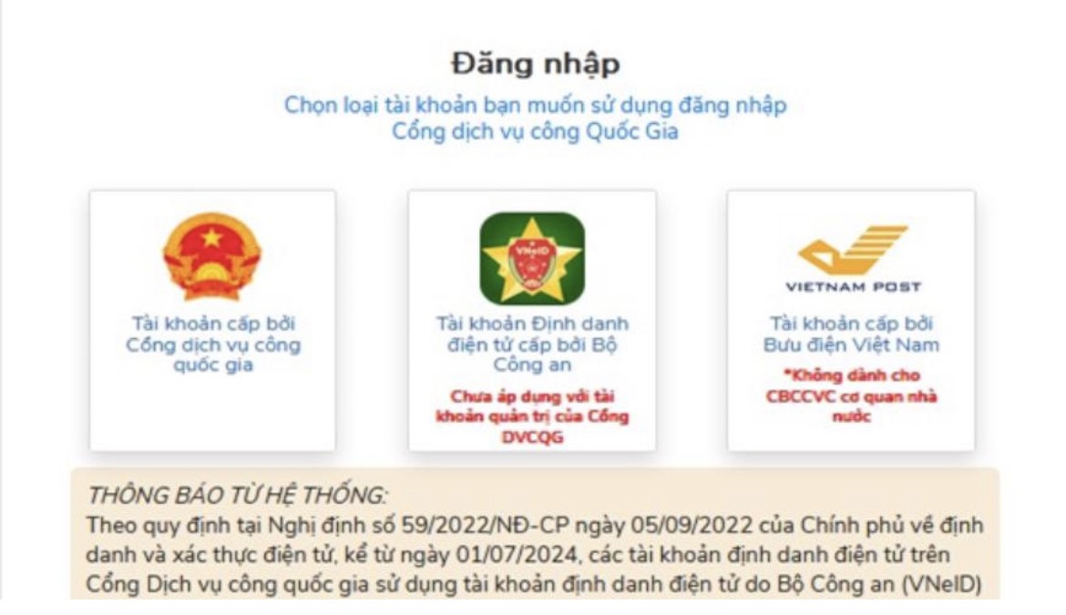 Từ ngày 01/7/2024, chỉ sử dụng tài khoản VNelD khi thực hiện dịch vụ công trực tuyến