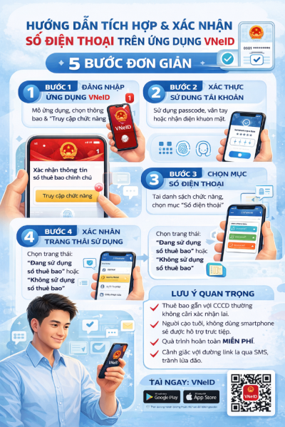 Hướng dẫn tích hợp và xác nhận số điện thoại chính chủ trên ứng dụng VNeID